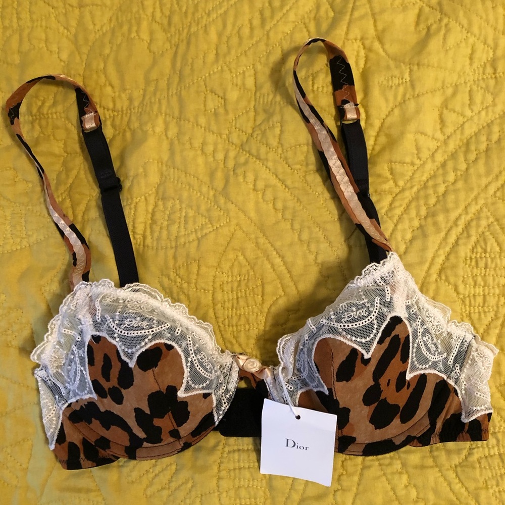 Christian Dior Lace leopard logo bra Sz 32